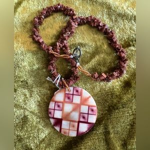 Hand painted abalone shell and goldstone necklace.